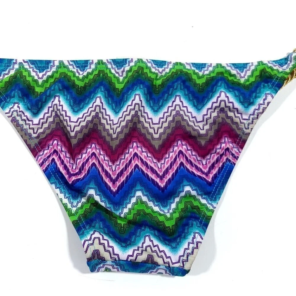 NEW L*Space Rope Chain Strape Bikini Bottom Blue Green Boho Chevron Print Small